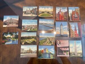 1930s-1940s BOSTON MA. VTG LINEN POSTCARD LOT 16 museum chapel HARVARD Beacon
